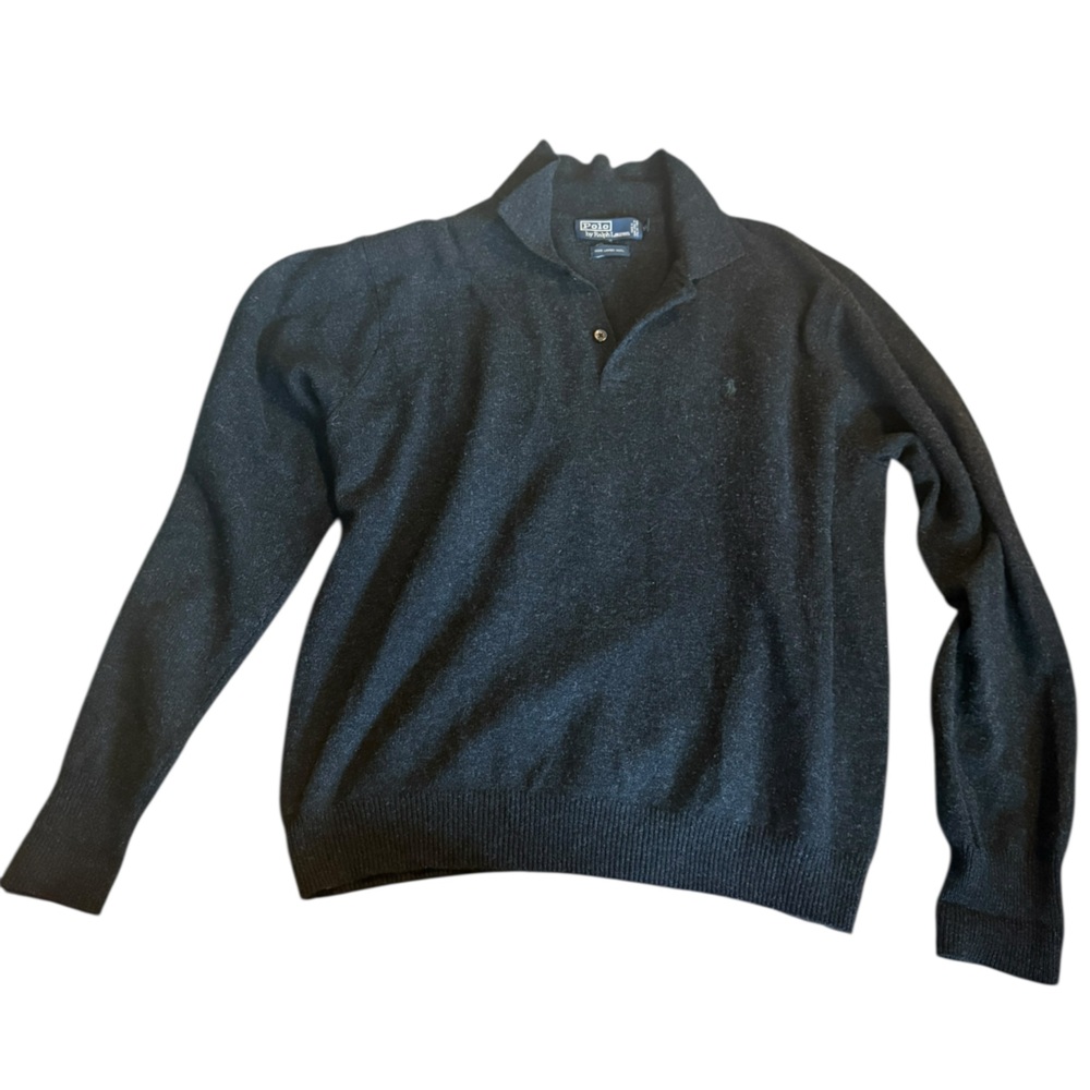 Polo Ralph Lauren Vintage Lambs Wool Men's Dark Gray Button Up Sweater XL